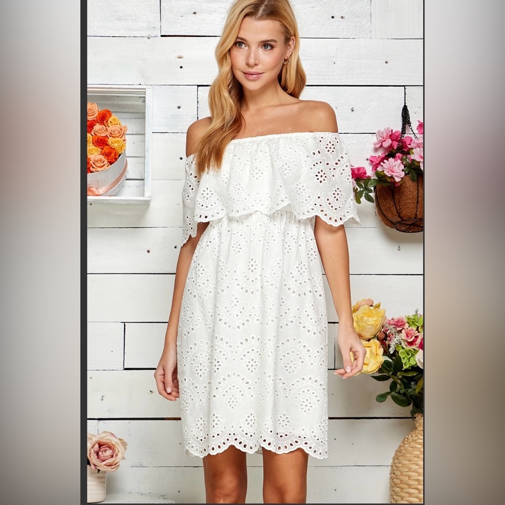 SWEET LEMON EYELET OFF THE SHOULDER DRESS - Picture 2 of 10